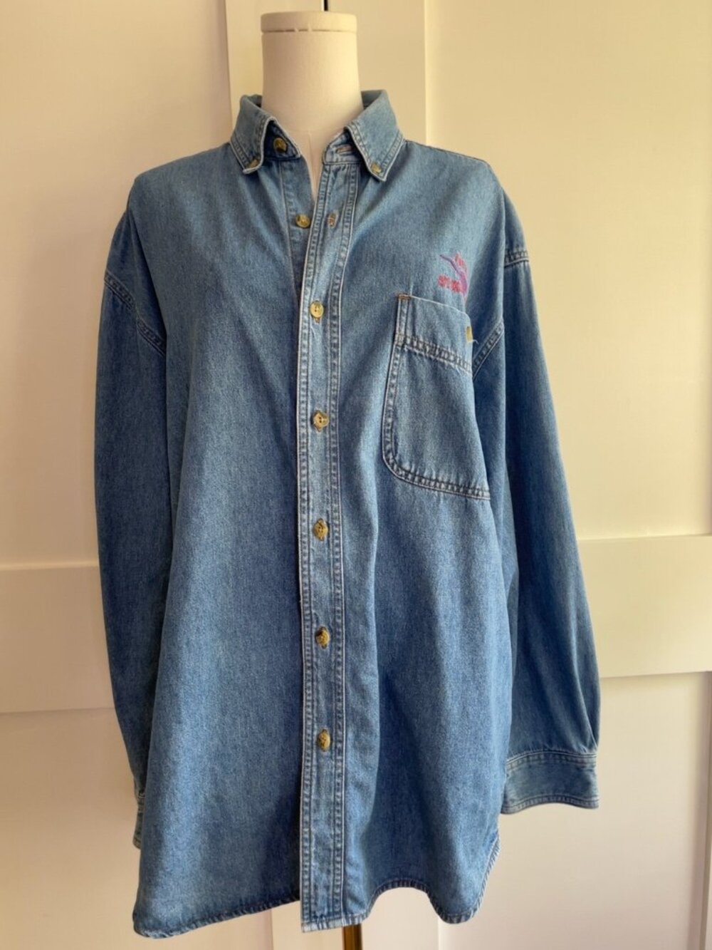 Vintage 1990s-era Fort Worth Stock Show Embroidered Denim Shirt Real Good Denim